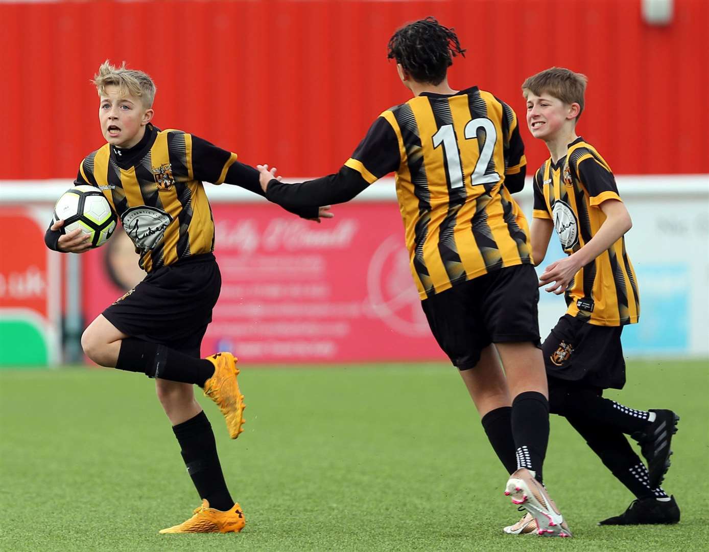 Beau Morgan celebrates scoring for Folkestone Invicta under-13s on Sunday. Picture: PSP Images