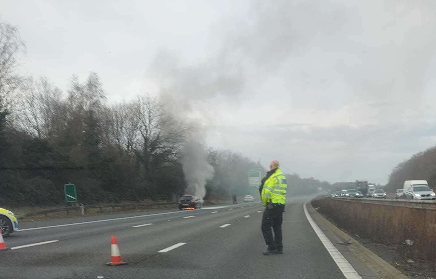Traffic was brought to a stop on the London-bound carriageway of the A2, near Dartford. Photo: Lisa Parker