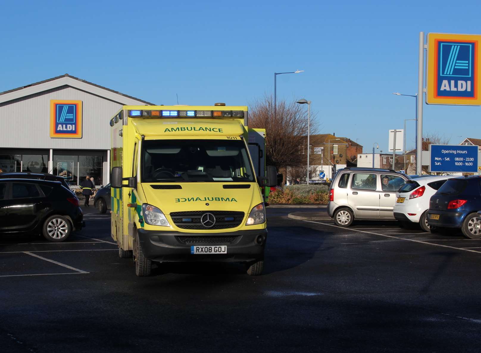 An ambulance at Aldi's car park
