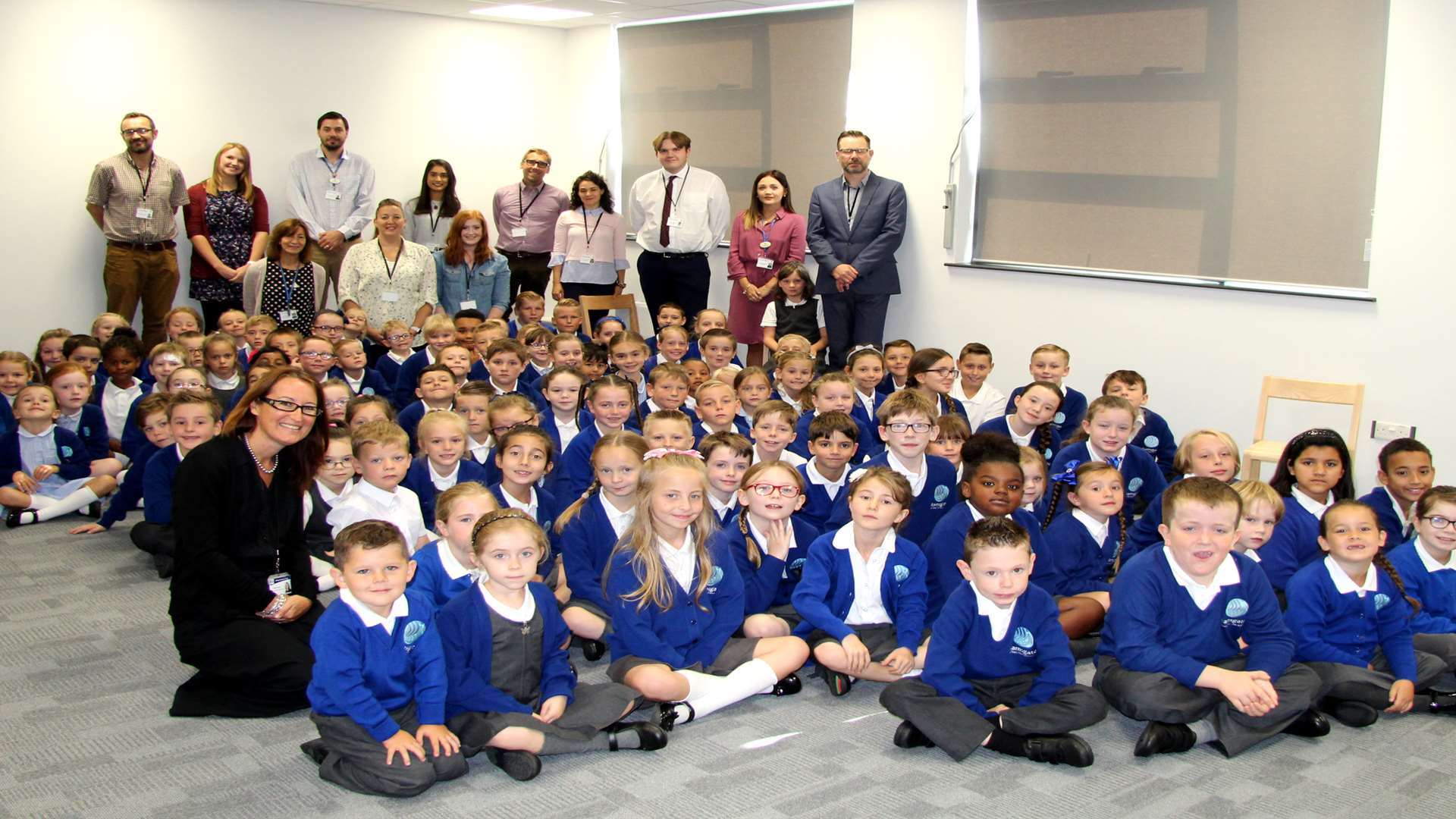 Pupils and staff at the first assembly at Ramsgate Arts Primary School