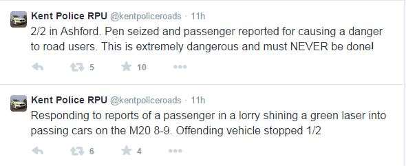 The tweets were sent from Kent Police's Roads Policing Unit account last night