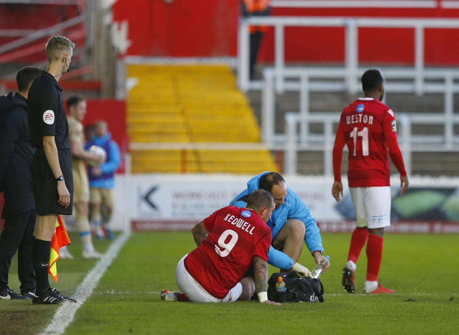 Danny Kedwell receives treatment from Fleet physio Jamie Crosswell Picture: Andy Jones