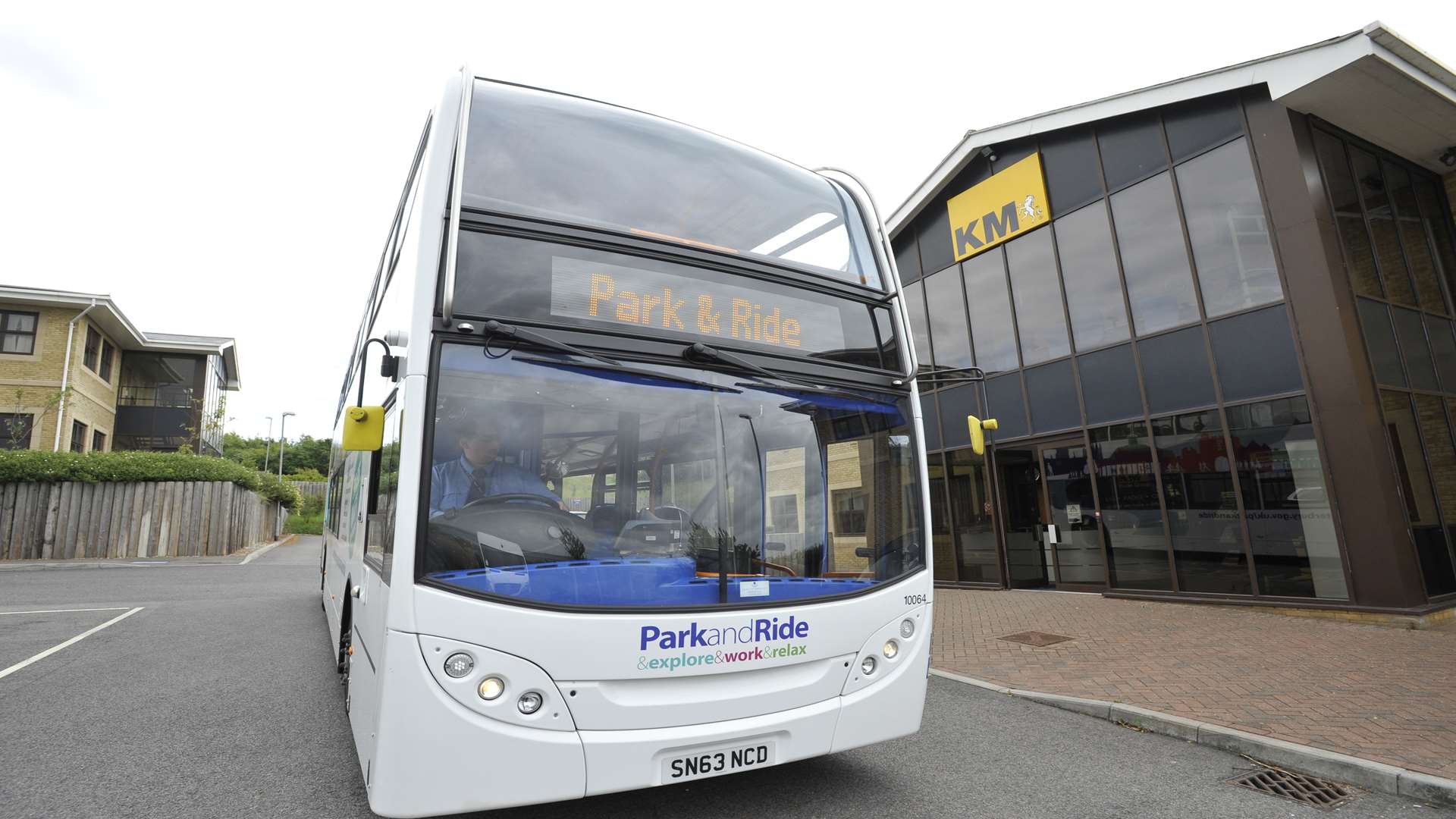 A park and ride bus outside the Whitstable Gazette's offices on the Estuary View Business Park