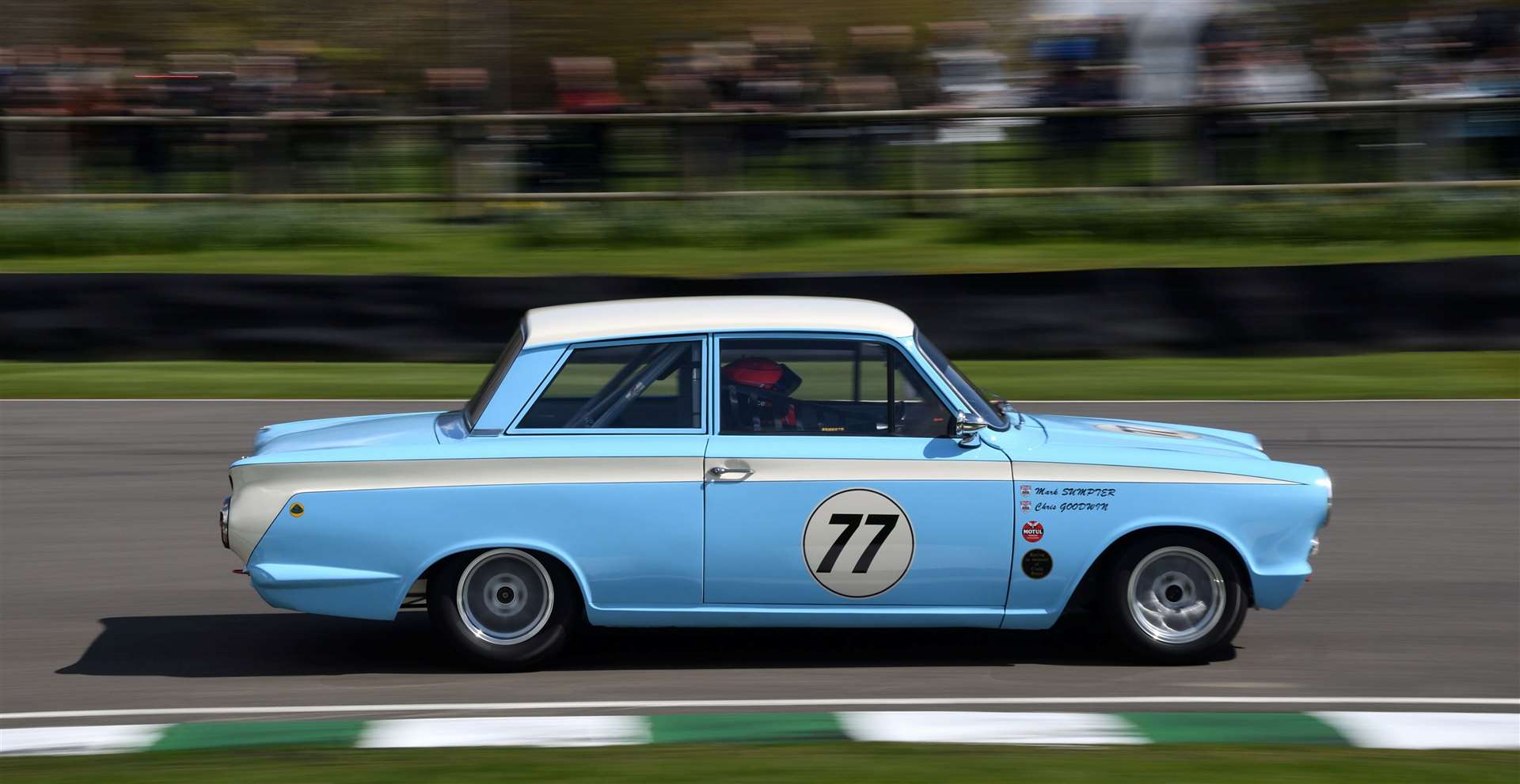 Sevenoaks racer Chris Goodwin shared a Lotus Cortina with Mark Sumpter in the Jim Clark Trophy race, finishing 11th. Picture: Simon Hildrew