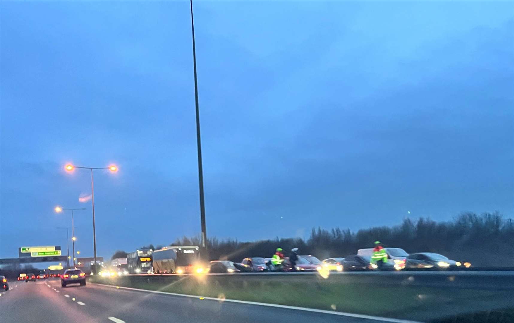Heavy traffic on the A2 near the A2260 Southfleet Road following the police chase