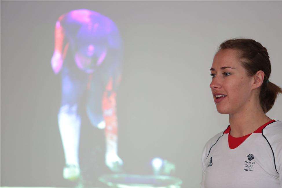 Lizzy Yarnold giving pupils an in class presentation