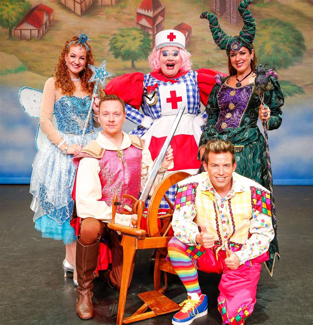 The cast of Sleeping Beauty at the Assembly Hall Theatre: Laura Mullowney, Michael Vinsen, Derek Moran, Claire Sweeney and Quinn Patrick Picture: Matthew Walker