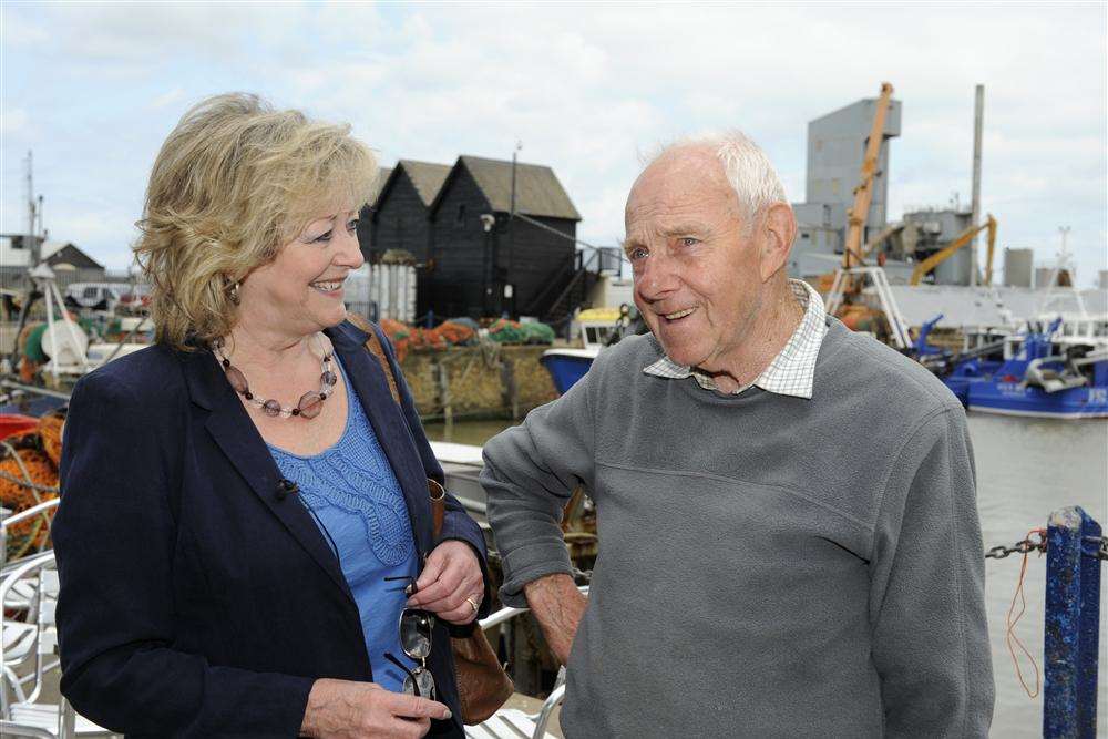 Ann Barnes chats with Fisherman Derek West at Whitstable Harbour