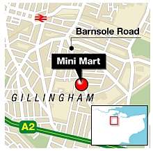The raid took place at the Mini Mart in Barnsole Road, Gillingham. Graphic: Ashley Austen