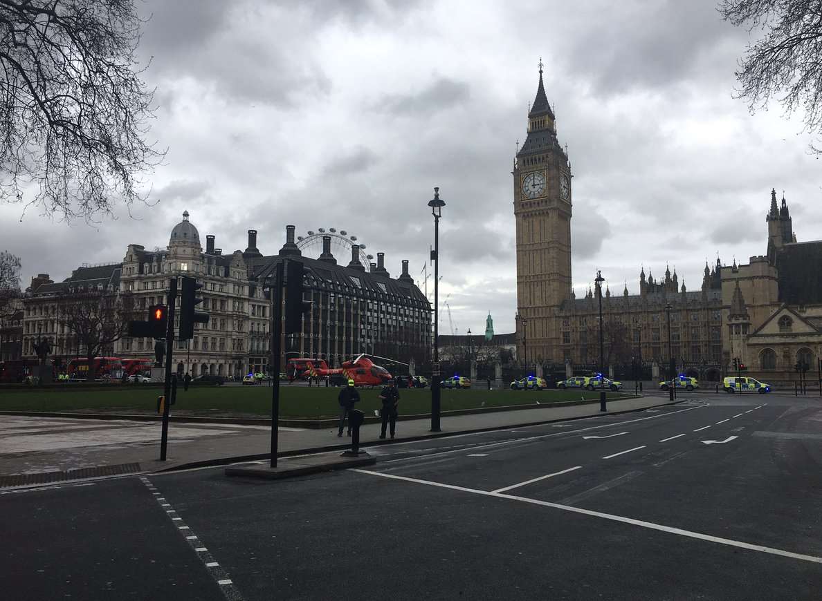 Police and the air ambulance outside Parliament. Picture: Katharina Schoffman.