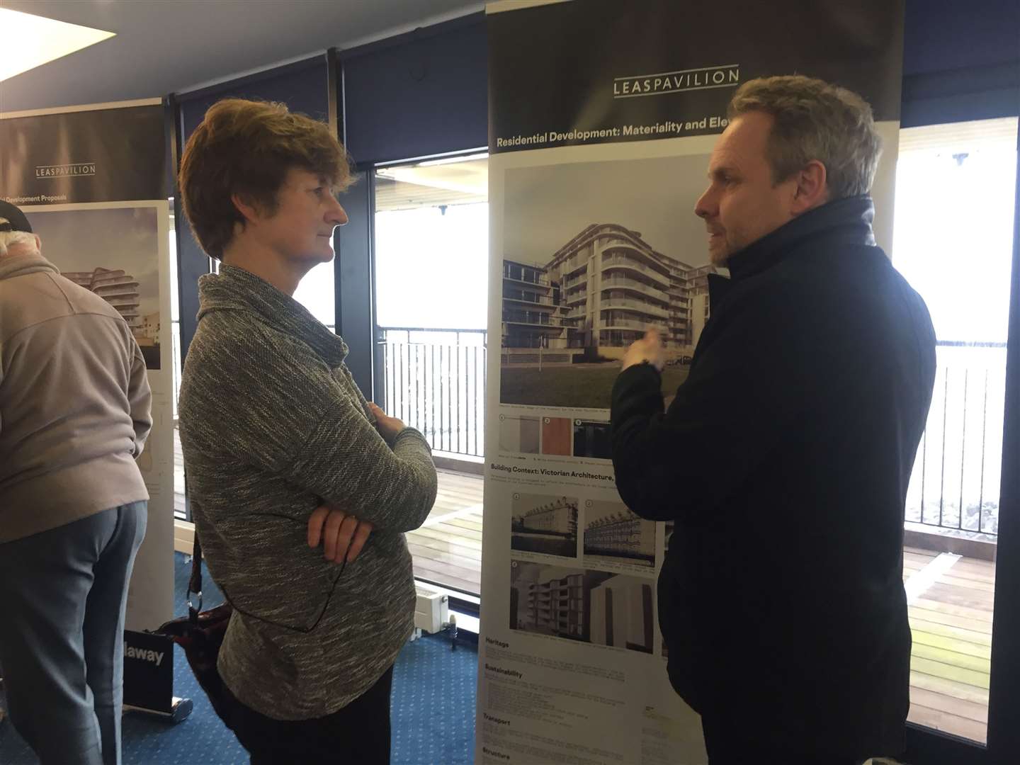 Cllr Lesley Whybrow, from Folkestone and Hythe District Council with architect Guy Hollaway at the public consultation