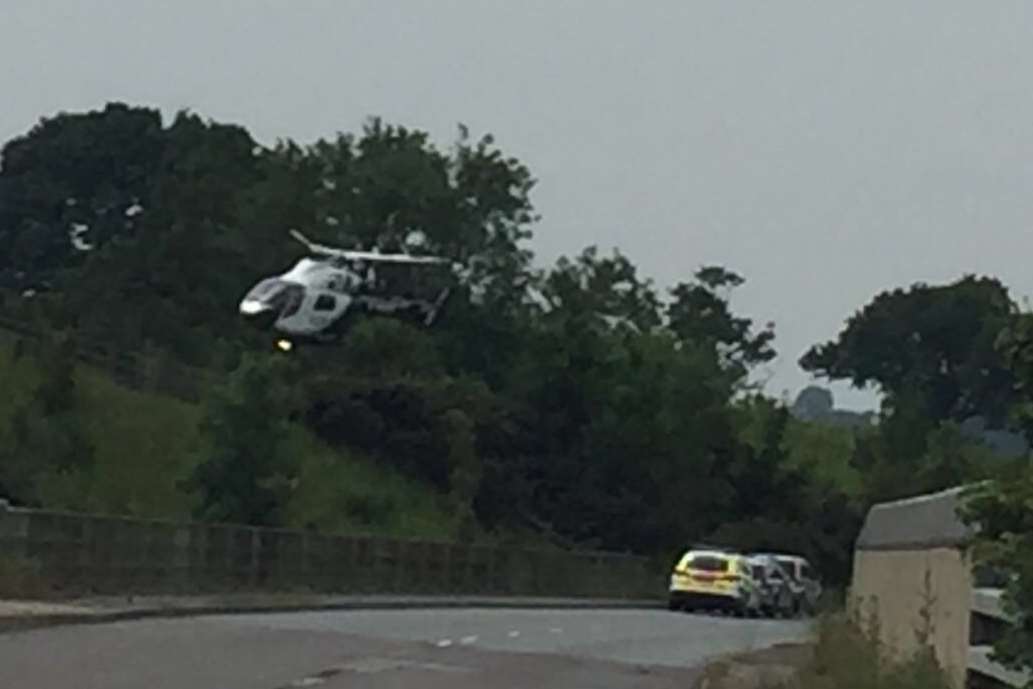 Motorcyclist has been airlifted to hospital. Pic: Kent Police RPU