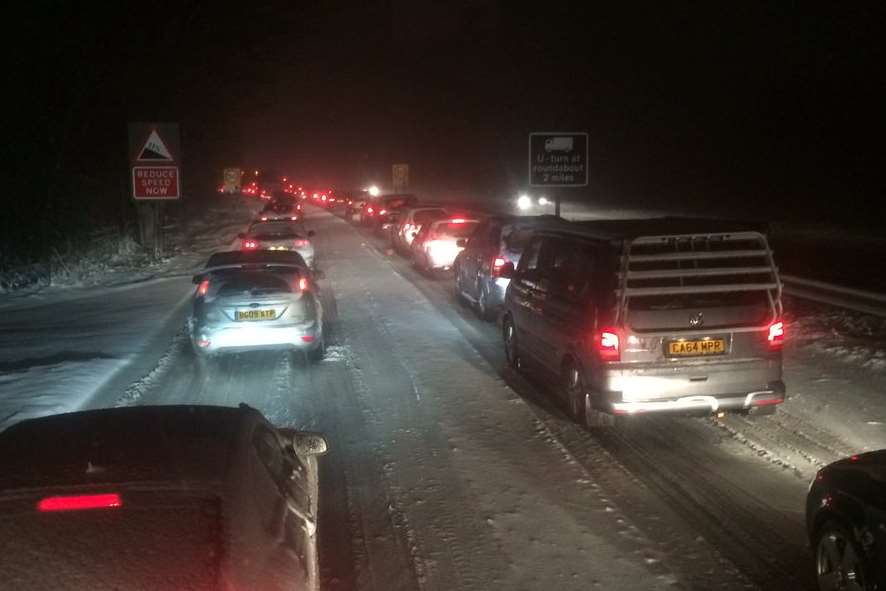 Traffic queuing on Detling Hill. Picture: @Ipswichjames
