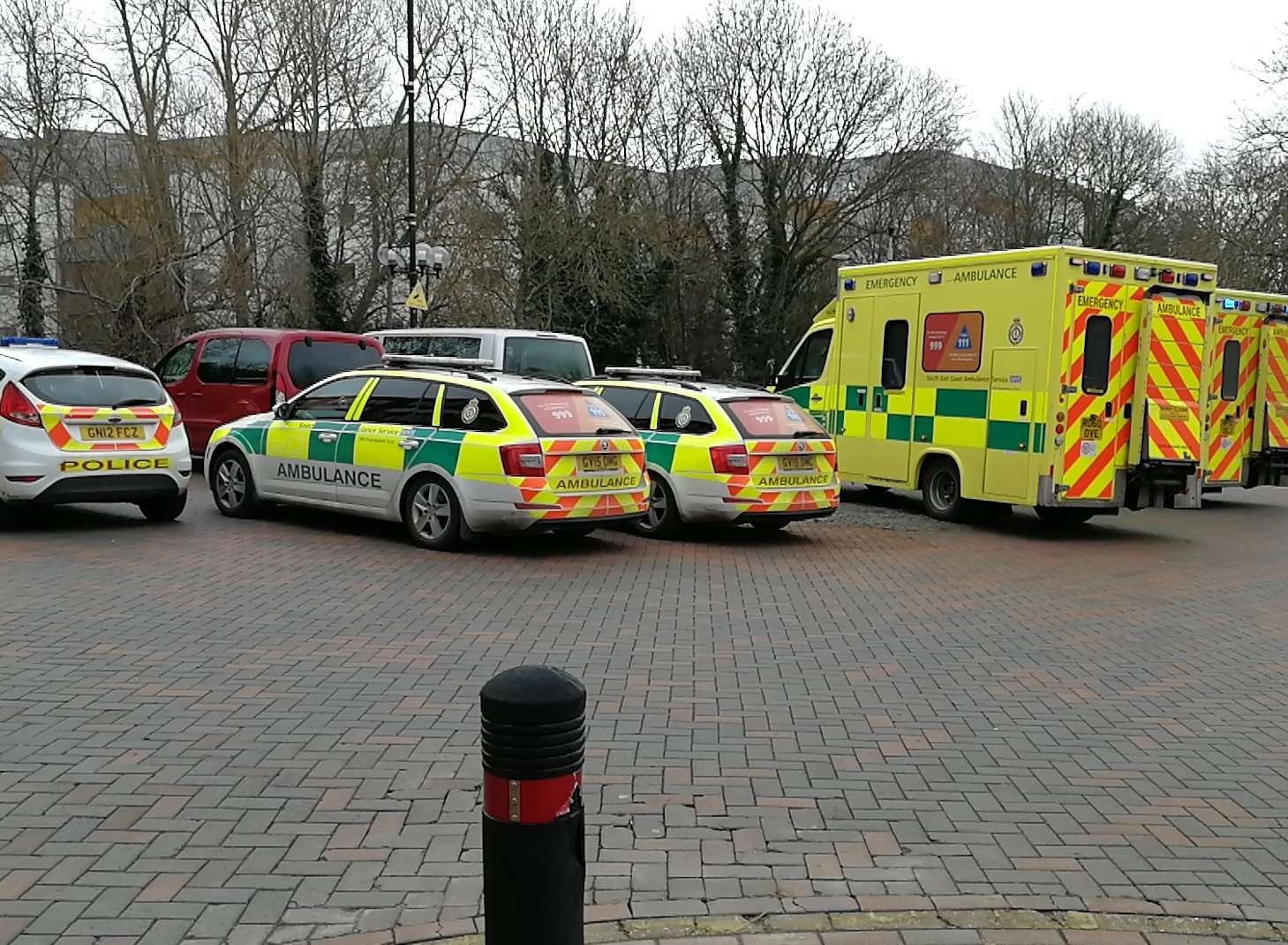 Police and ambulances outside the Angel Centre in Tonbridge.