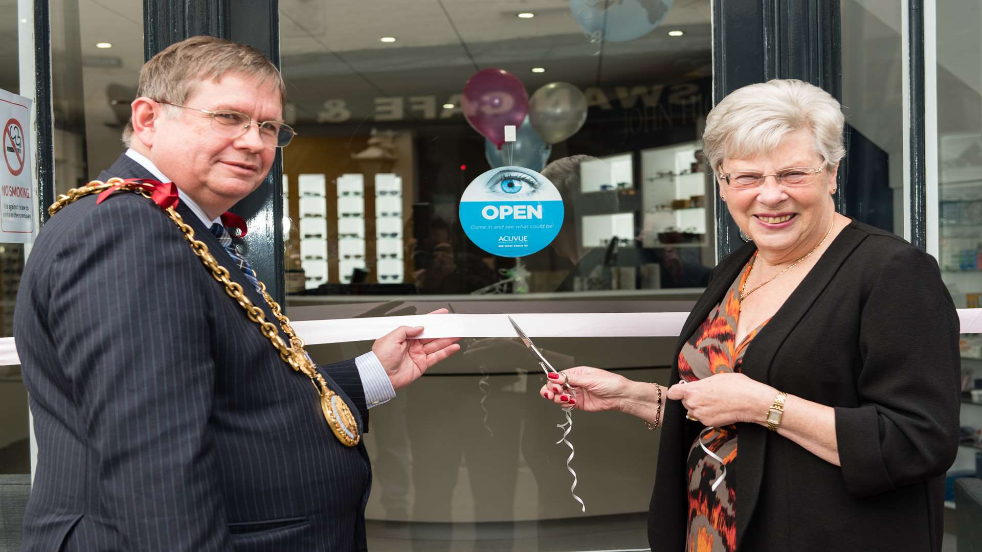 Mayor Nigel Kay and John High's longest serving member of staff Maureen Chapman