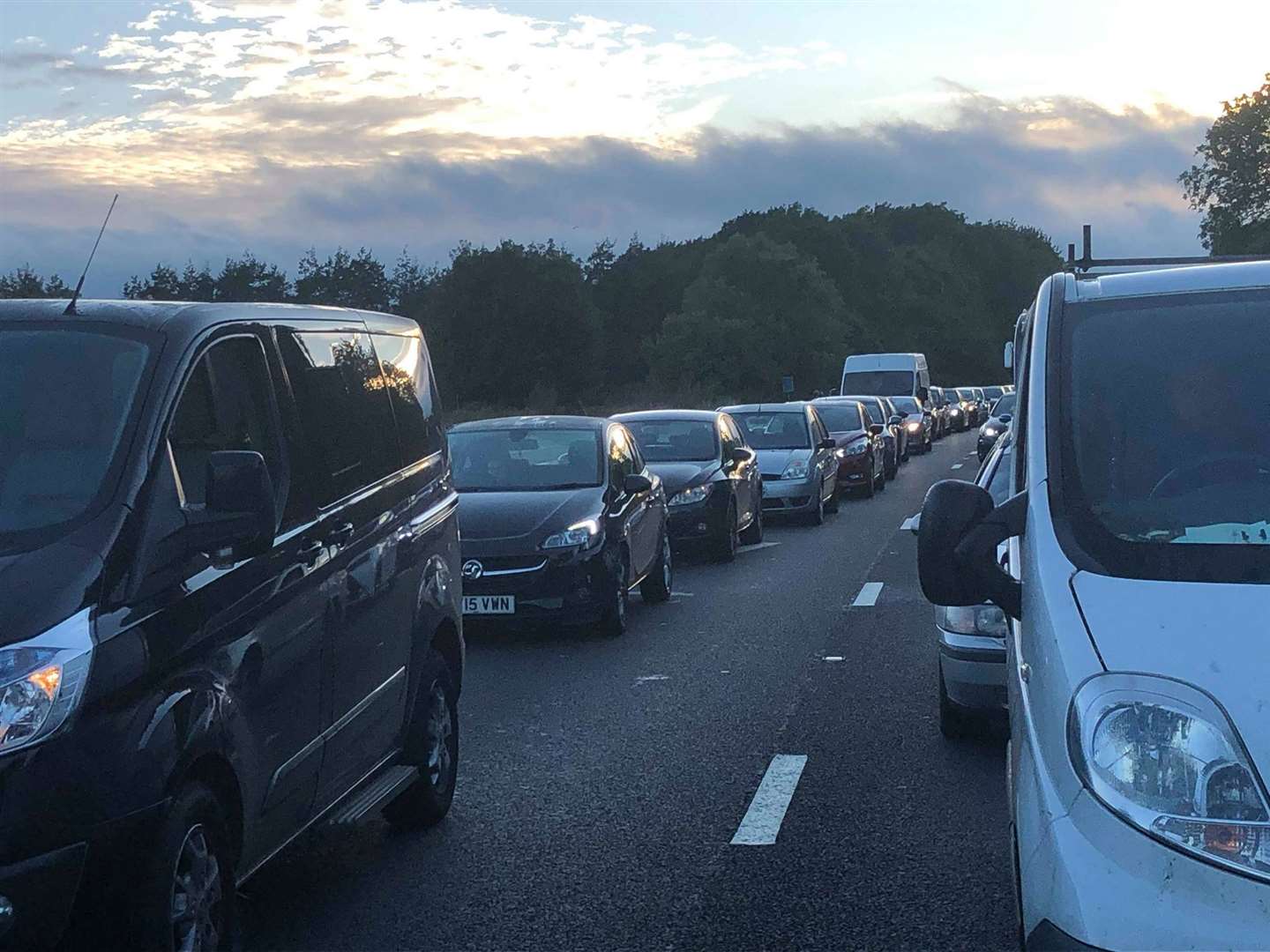 Traffic on the coastbound M2 after a three car crash (16451876)