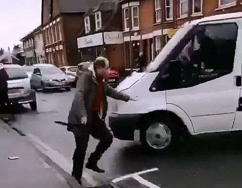 The video shows a white van appearing to attack pedestrians