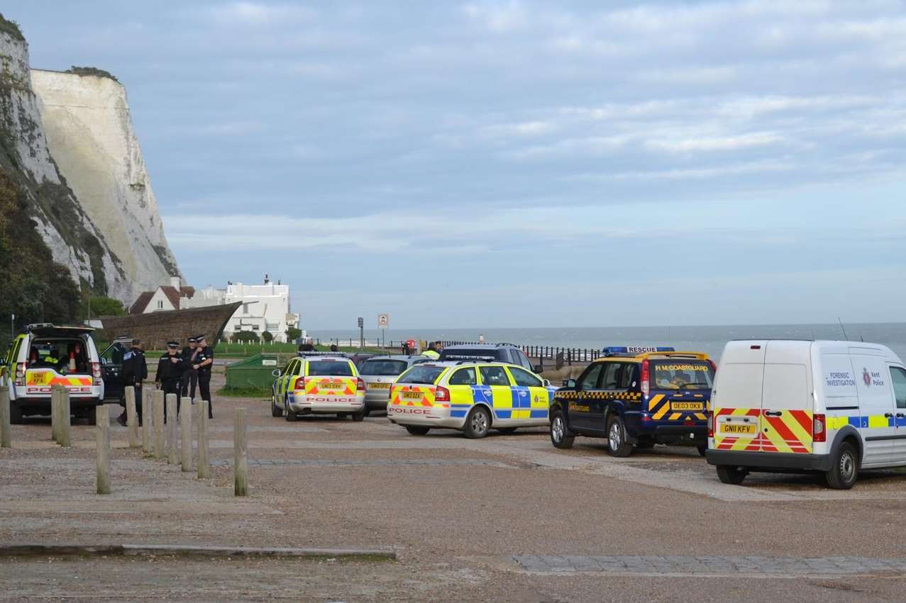 Police at the spot where a body was discovered at St Margaret's Bay