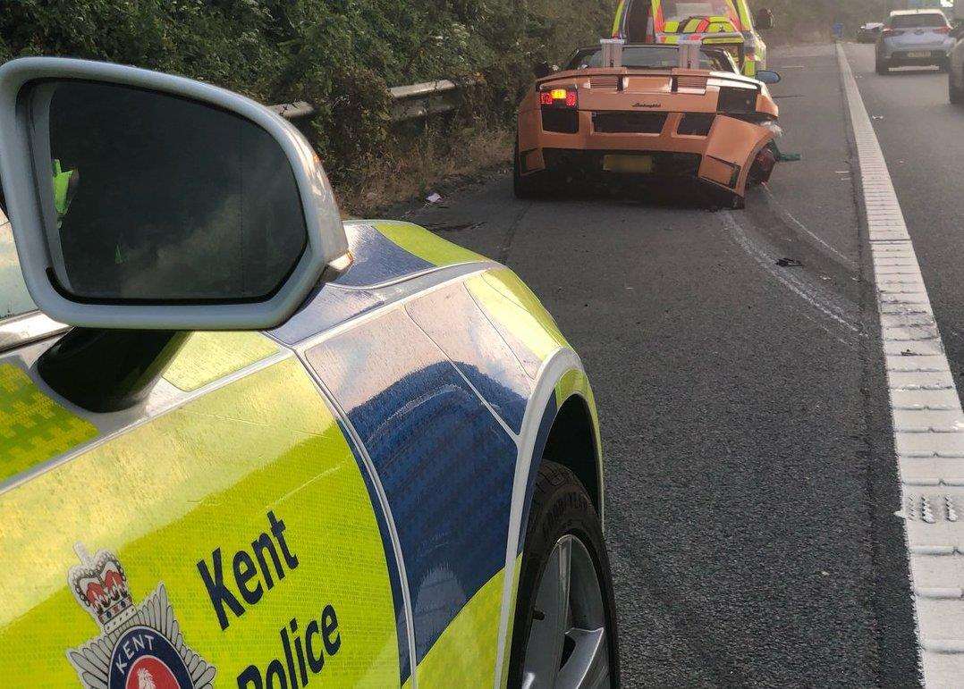 The damaged Lamborghini. Picture: Kent Police Road Policing Unit