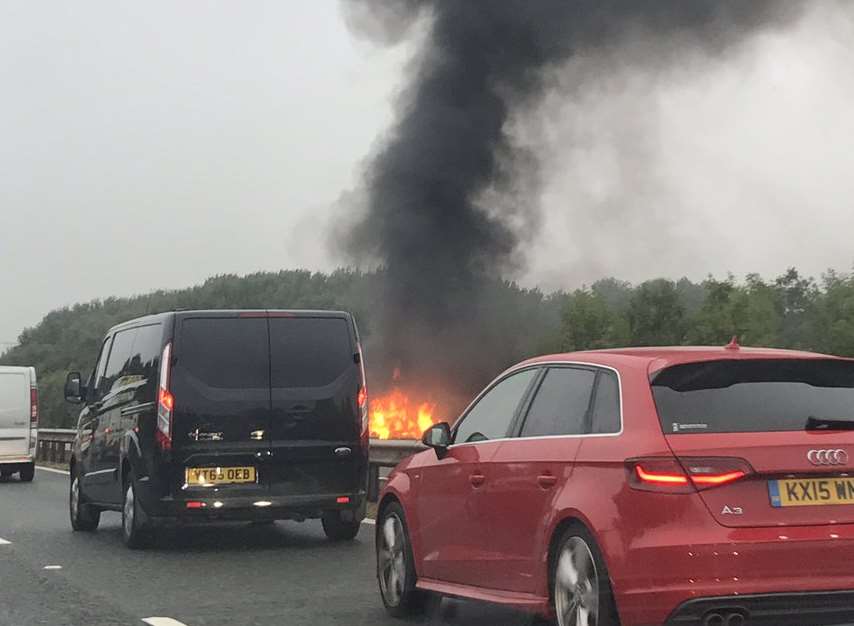 The car fire on the M20. Picture: @BenJamminWalker.