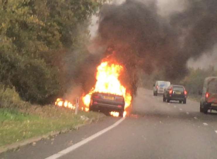 The car engulfed in flames. Picture: Jordon Reece Braxton-Molloy.