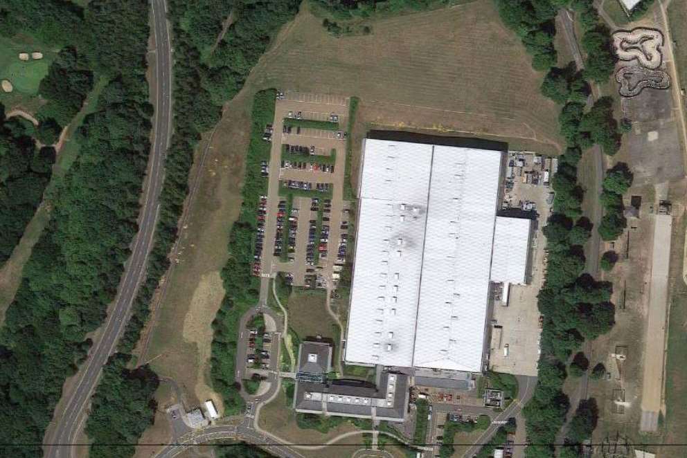 An aerial view of the Coty Manufacturing cosmetics factory site in Ashford