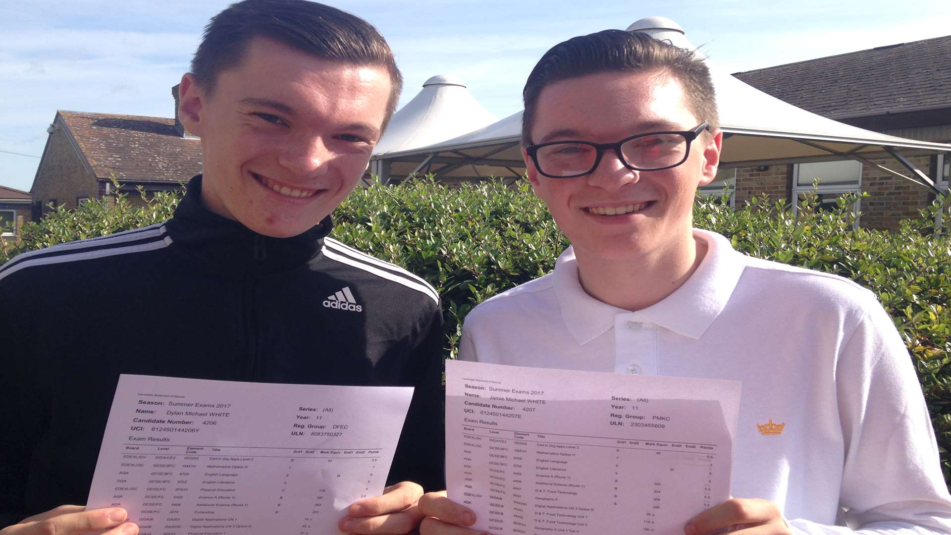 At Thomas Aveling School, twins Dylan and Jamie White almost got identical marks