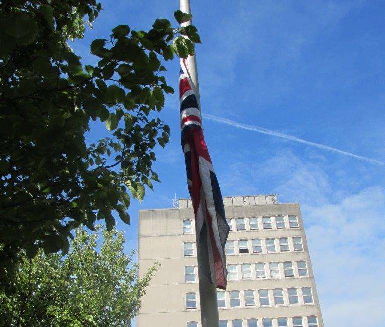The Union flag was lowered to half-mast at the Civic Centre in Folkestone today