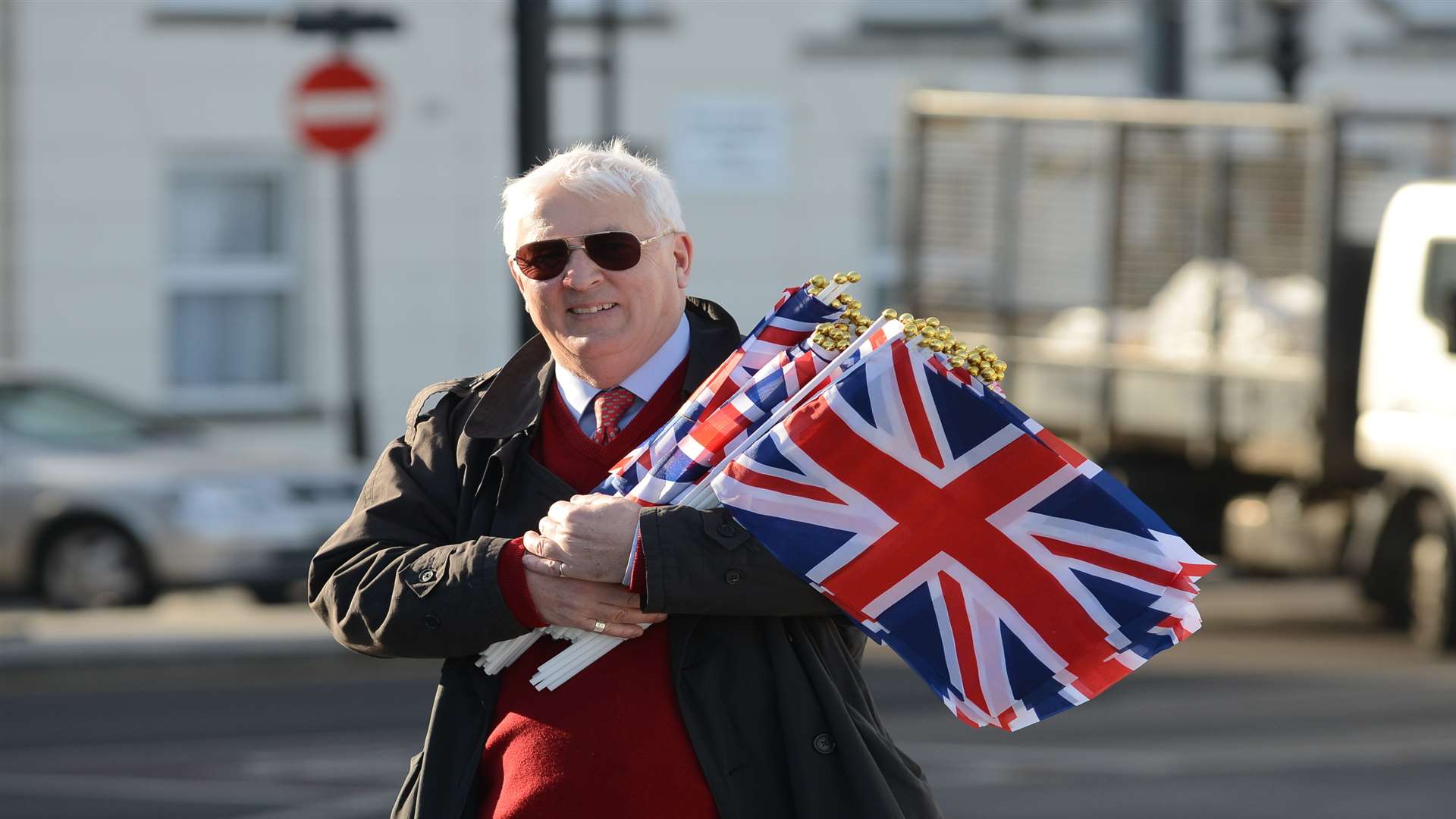 Flag seller Rupert is hoping to make a killing today
