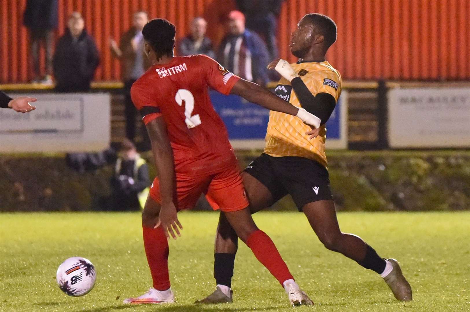 Maidstone United defender Chi Ezennolim in action against his former club on Tuesday night. Picture: Steve Terrell