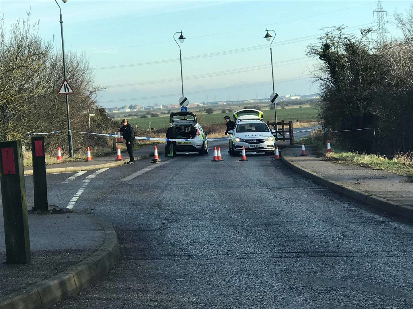 Police cordoned off Sheppey Way at Iwade after a man's body was found by the roadside