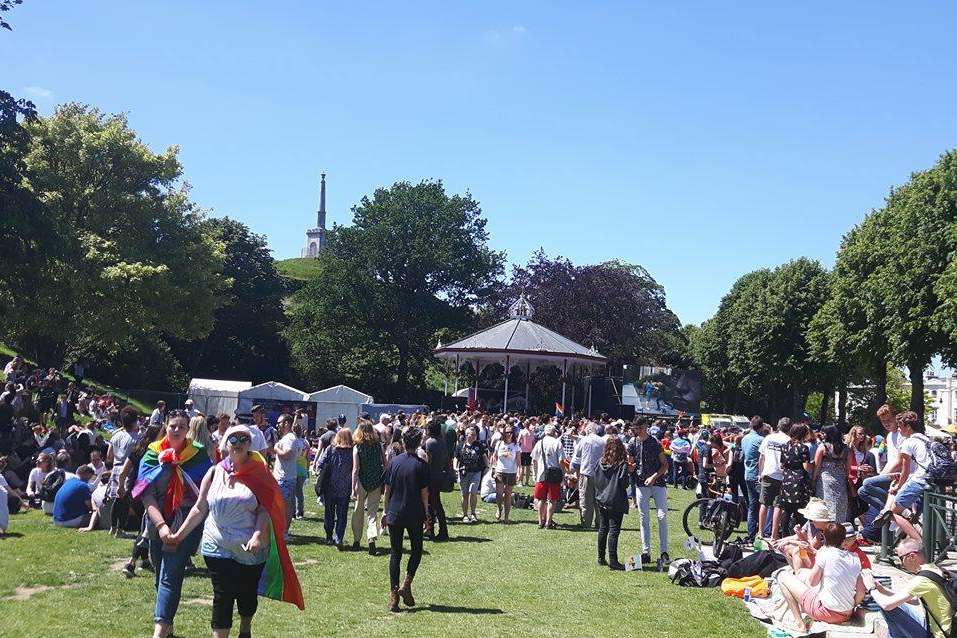 Thousands gather at the Dane John gardens for Canterbury Pride.