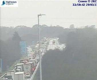 Traffic is being held on the Westbound M26 near Wrotham. Picture: Highways England