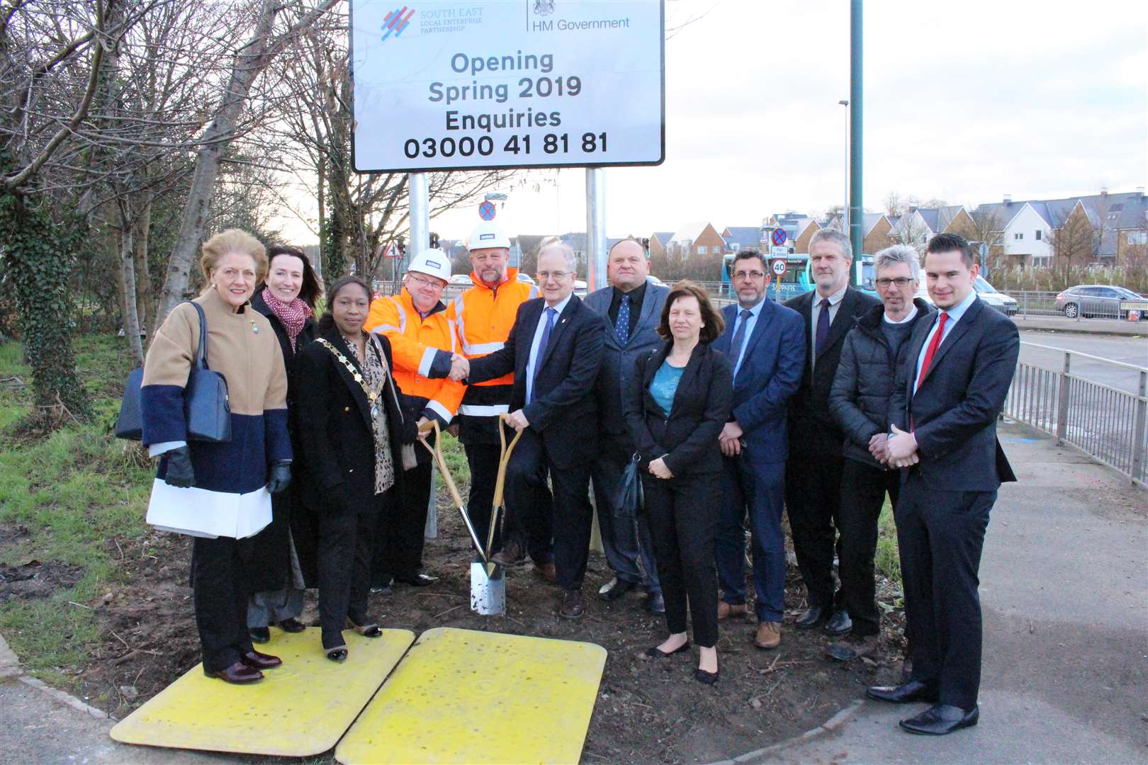 Councillors and contractors gathered to mark the start of a multi-million pound scheme to ease congestion at St Clements Way, Greenhithe
