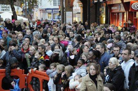 A packed crowd waits for the Ashford Christmas lights ceremony to start