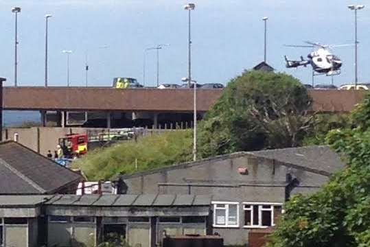 An air ambulance at the scene of the crash. Picture: Chris Laming