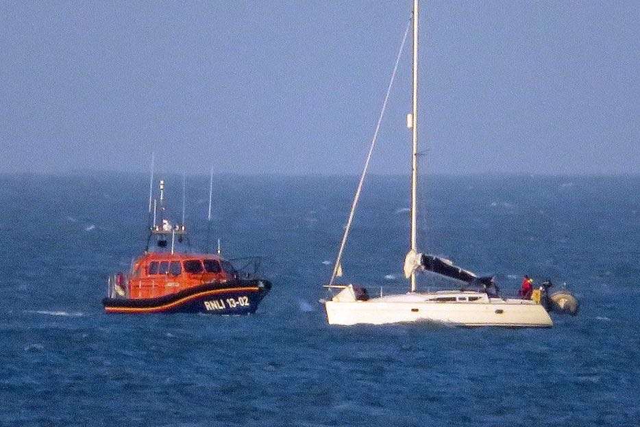 Lifeboat crews were called to the stricken vessel. Picture from Dungeness RNLI crew member Mark Rippingale.
