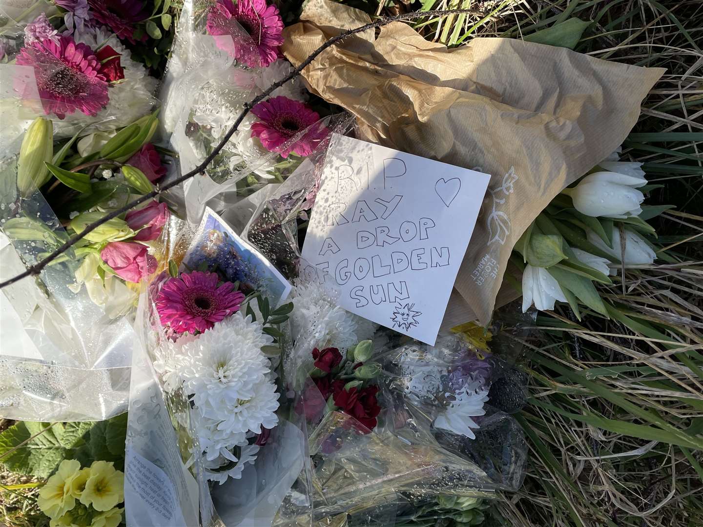 'R.I.P Ray, a drop of golden sun' is among the tributes left to Ray Hooker on the roadside
