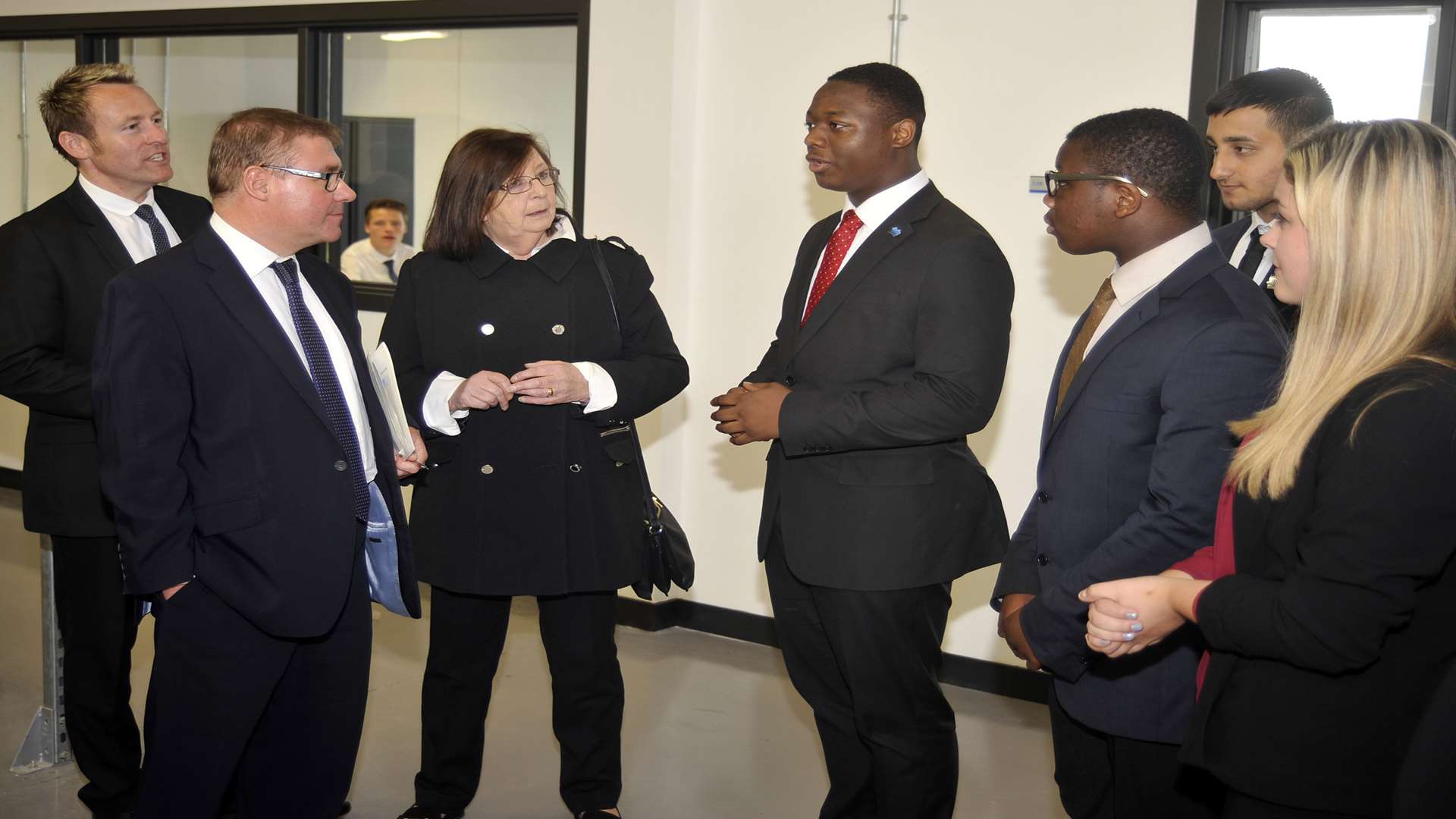 From left, Medway Council's regeneration director Richard Hicks, Minister Mark Francois and Medway Council's economic development chief Cllr Jane Chitty talk to students at Medway UTC