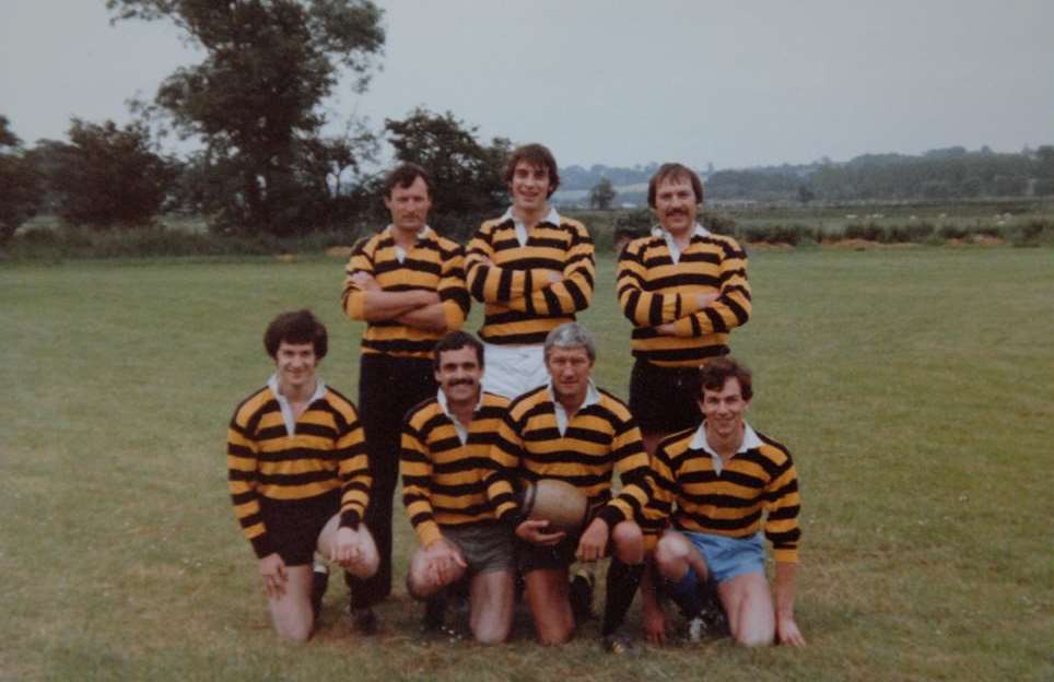 Mad Dogs Rugby Sevens team at a tournament in Bodiam in 1977. Tony is centre back.