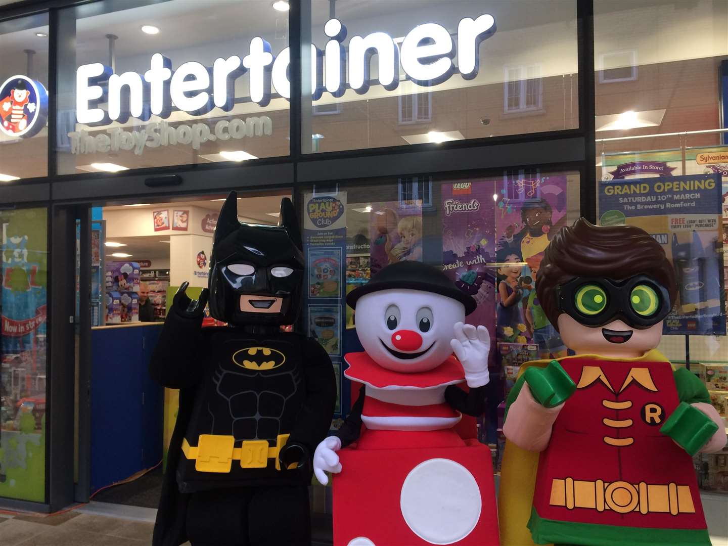 Batman and Robin with The Entertainer's own character Jack. Picture courtesy of The Entertainer