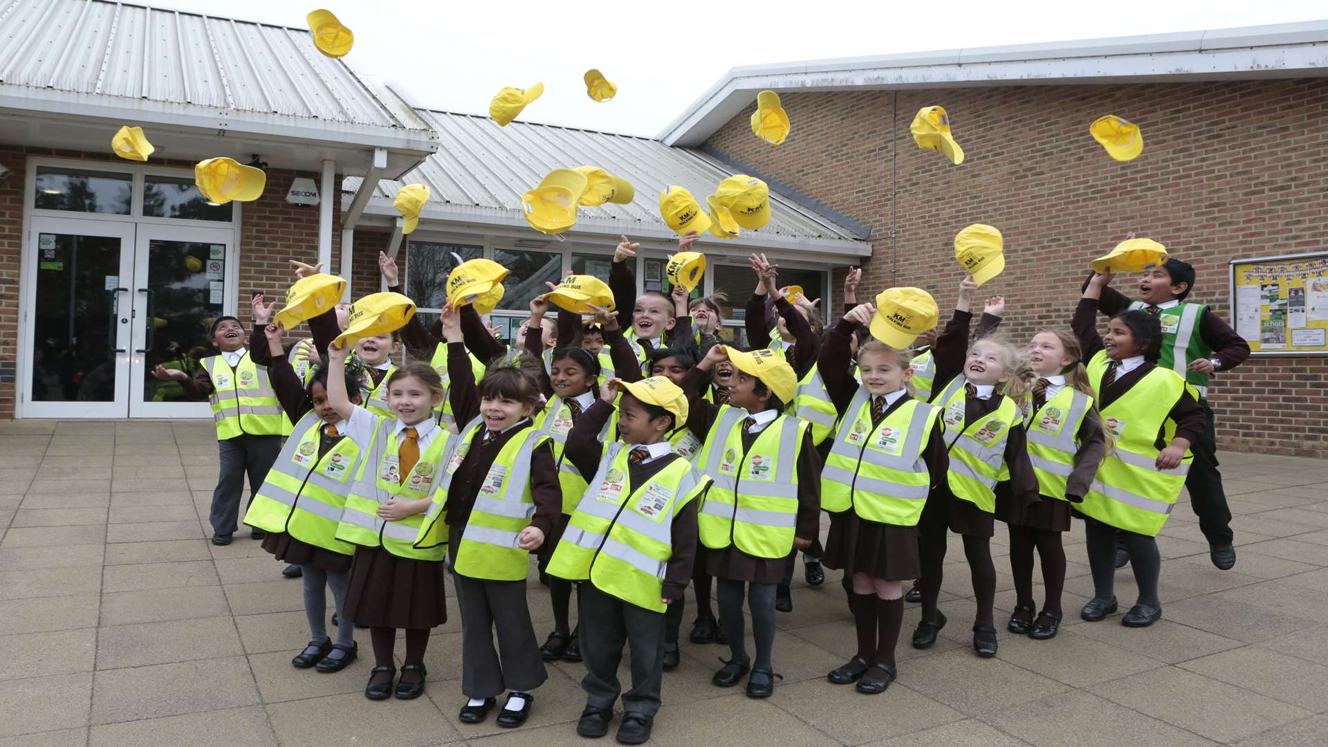 Youngsters from St Francis' Catholic Primary School, Maidstone, say hats off to their walking bus.