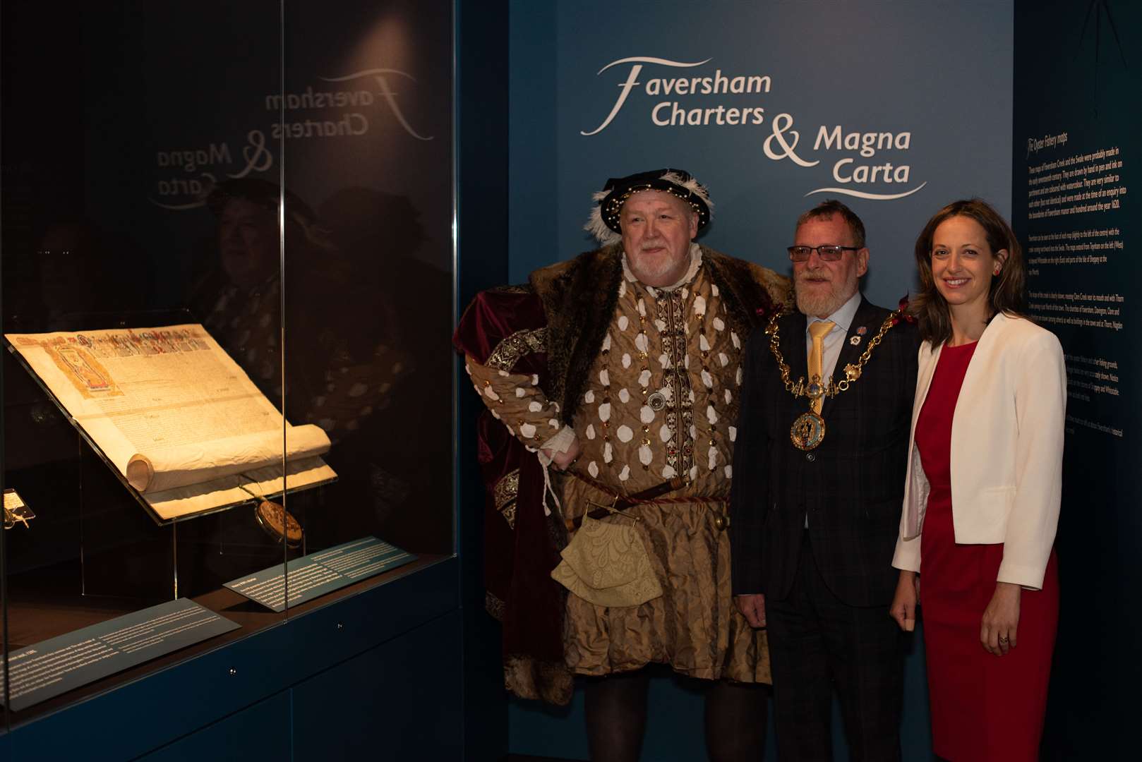 The exhibition launch at the town hall with Faversham Mayor Cllr Trevor Martin and MP Helen Whately