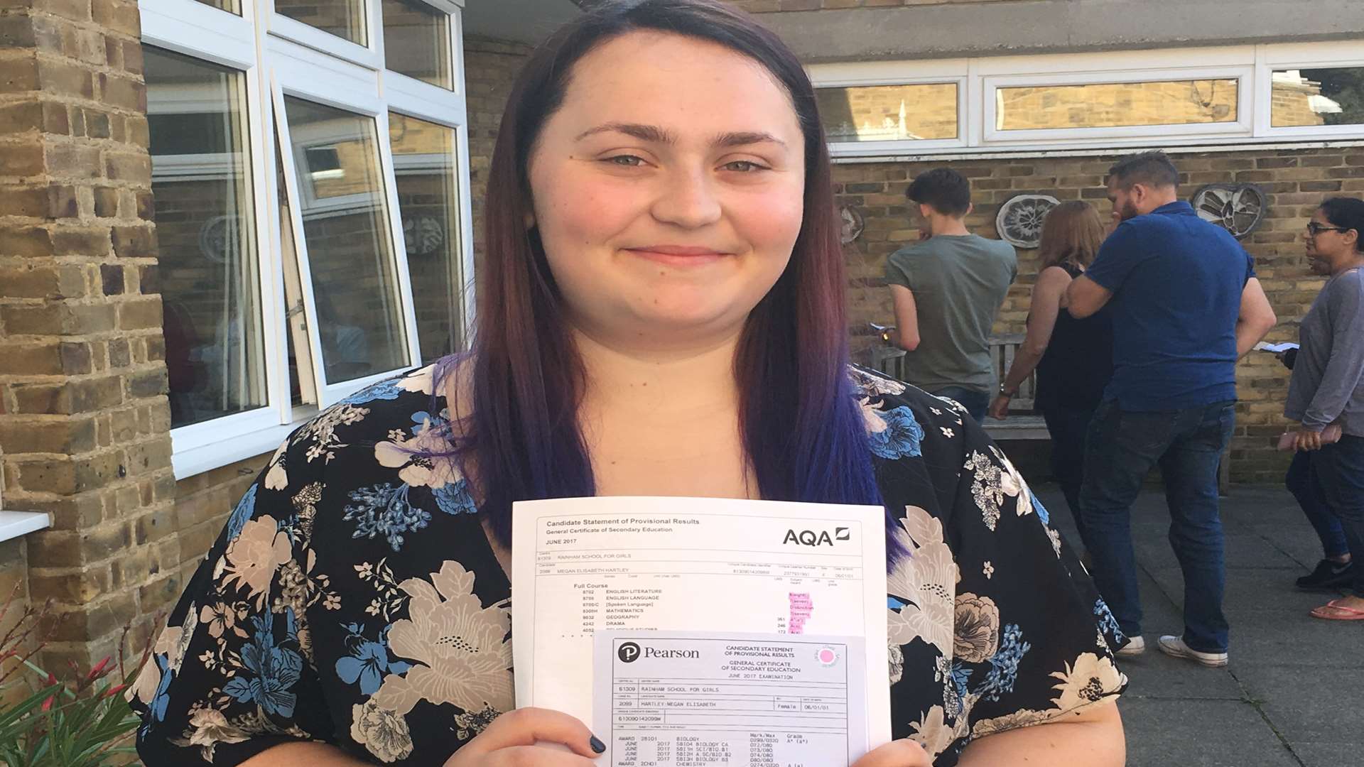 Megan Hartley with her results from Rainham School for Girls