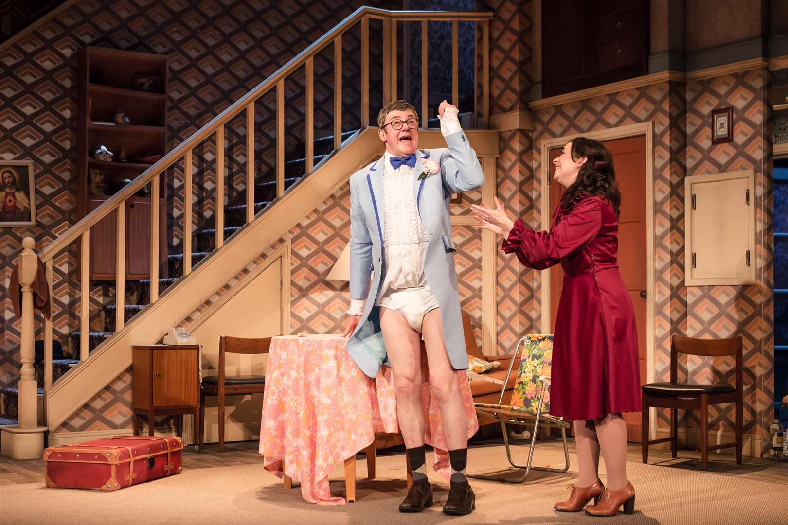 Joe Pasquale, in his underpants, with Sarah Earnshaw in Some Mothers Do 'Ave 'Em