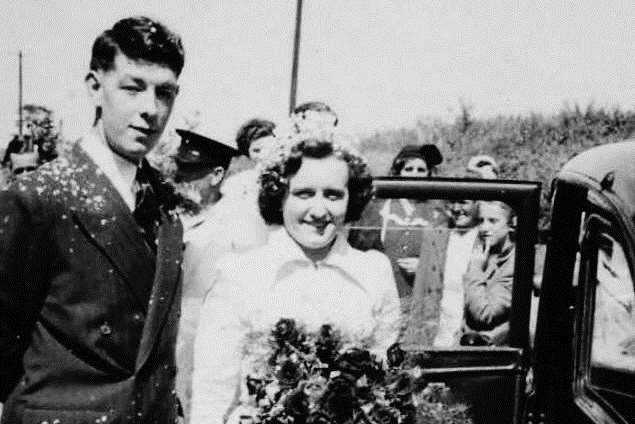 Peter and Madge Flewin on their wedding day 65 years ago
