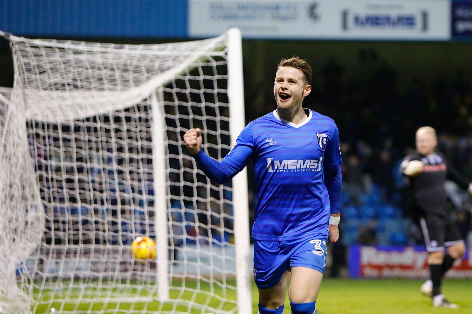 Mark Byrne celebrates scoring a goal for the Gills at Priestfield Picture: Andy Jones