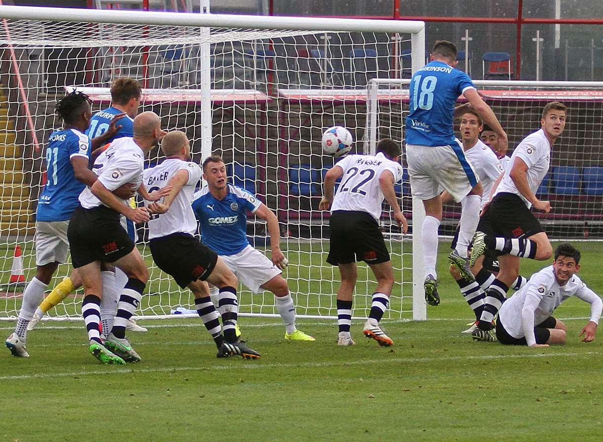 Jack Parkinson scores the winner for Dover at Gateshead Picture: Charles Waugh