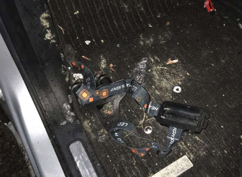 Fragments of the head torch exploded all over the car