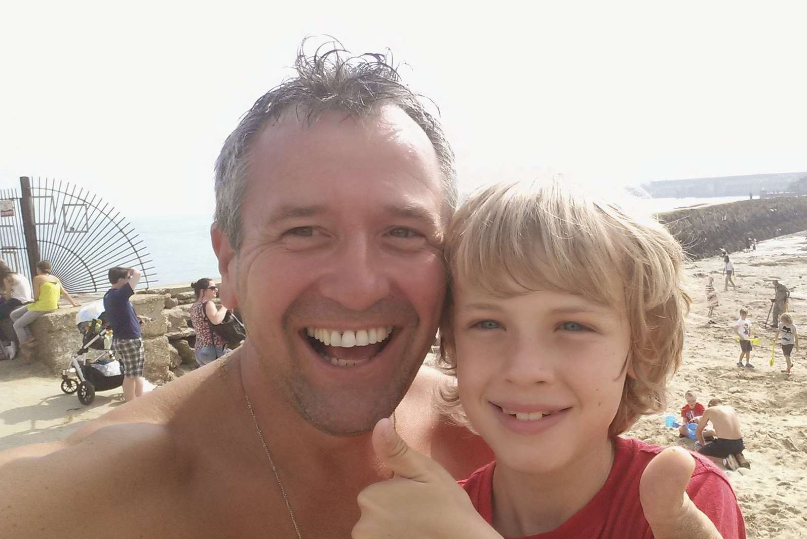 The excited pair after finding the gold bar at Folkestone beach